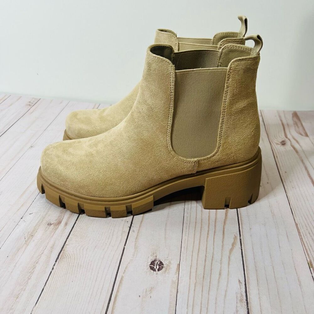 SODA Tan Lug Boots Platform Slip On